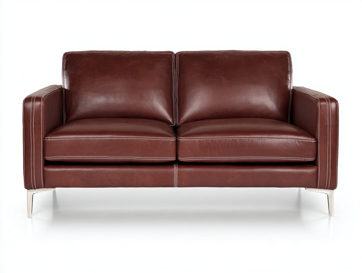 Divano a due posti-Pelle-180x85x85 cm-Marrone-Stile moderno