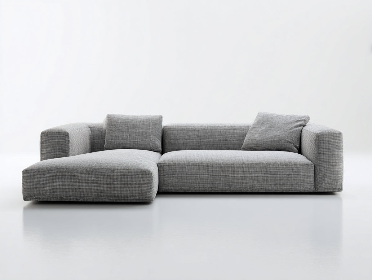 Divano angolare-Tessuto-300x160x75 cm-Grigio-Stile moderno