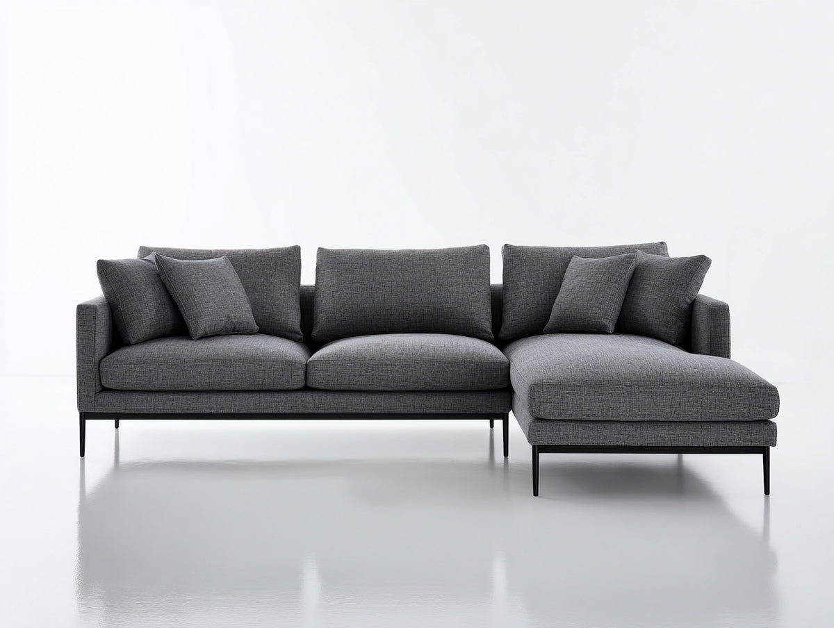 Divano angolare-Tessuto-Metallo-310x170x85 cm-Grigio-Stile moderno