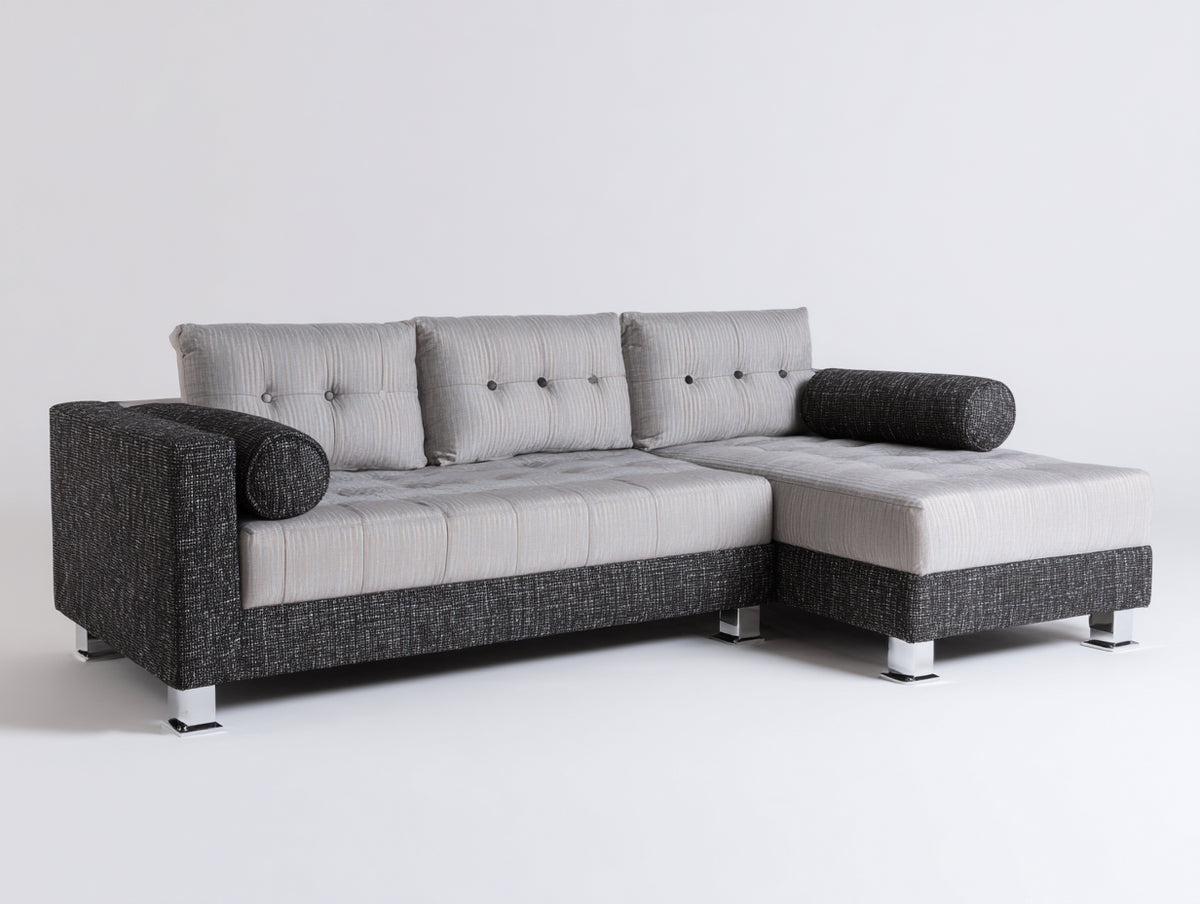 Divano angolare-Tessuto-Metallo-310x170x85 cm-Bianco-Nero-Stile moderno