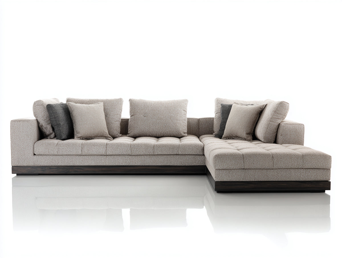 Divano angolare-Tessuto-Legno-330x170x85 cm-Beige-Grigio-Stile moderno