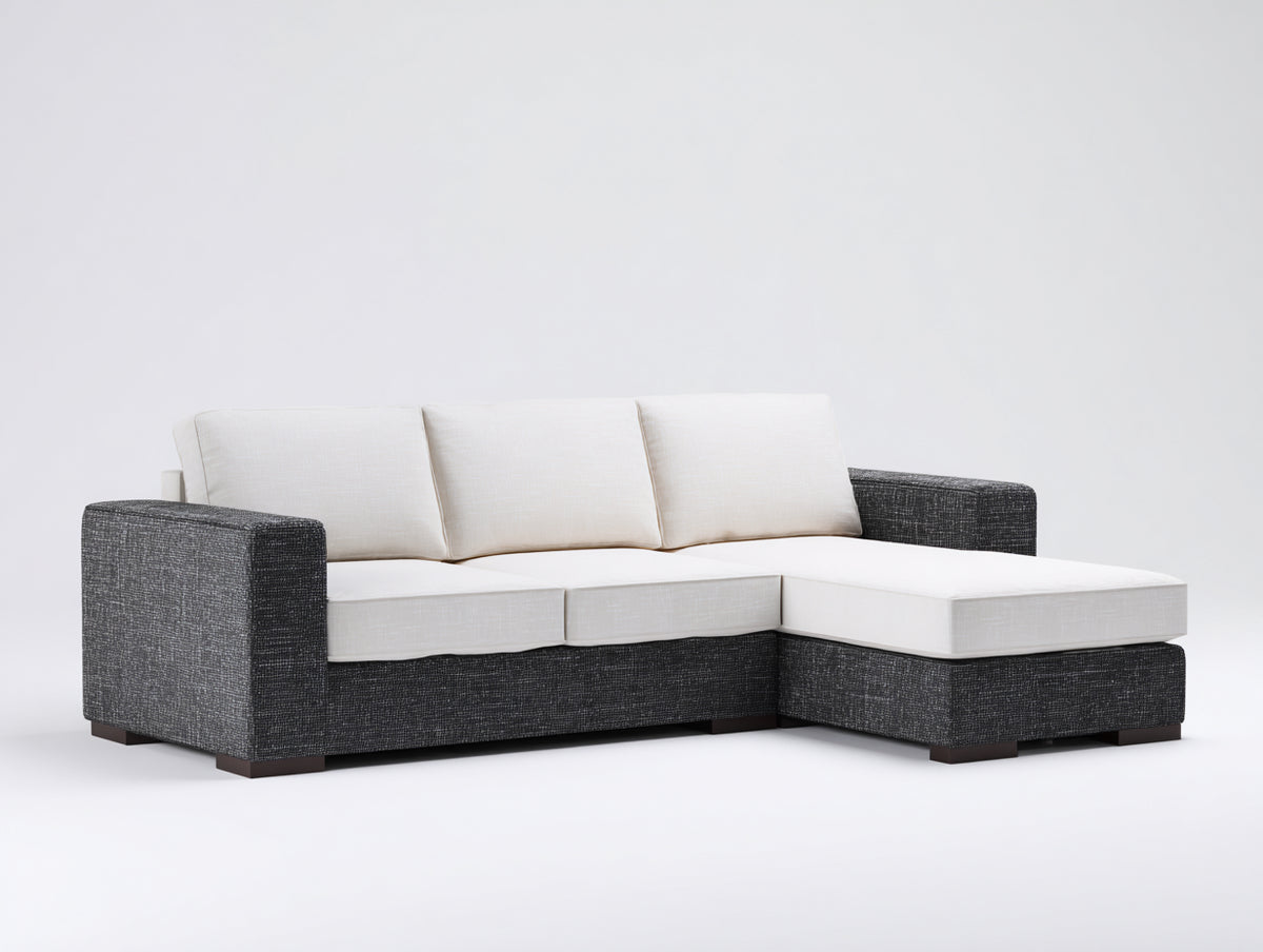Divano angolare-Tessuto-Legno-330x180x85 cm-Bianco-Nero-Stile moderno