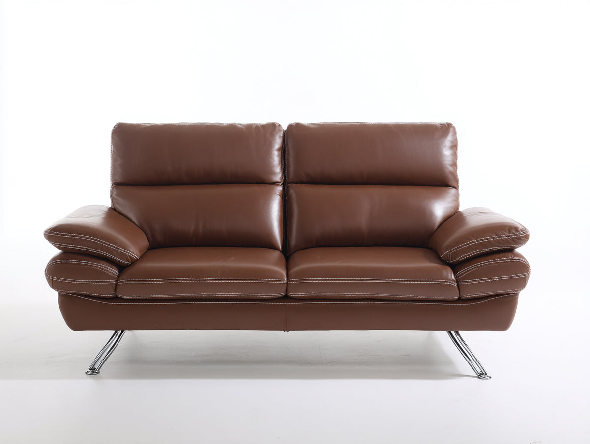Divano a due posti-Pelle sintetica-180x85x85 cm-Marrone-Stile moderno